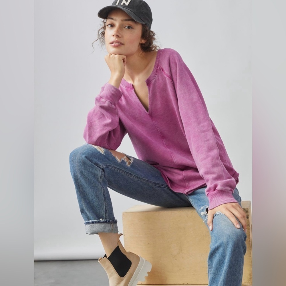 Anthropologie Pilcro Notch-Neck Oversized Sweatshirt Purple Pink Size S